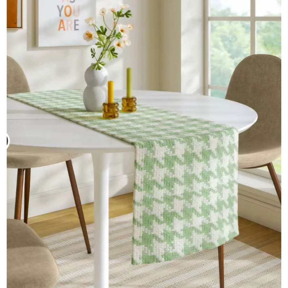 Spring Table Runner Houndstooth Green and White. New with Tags.